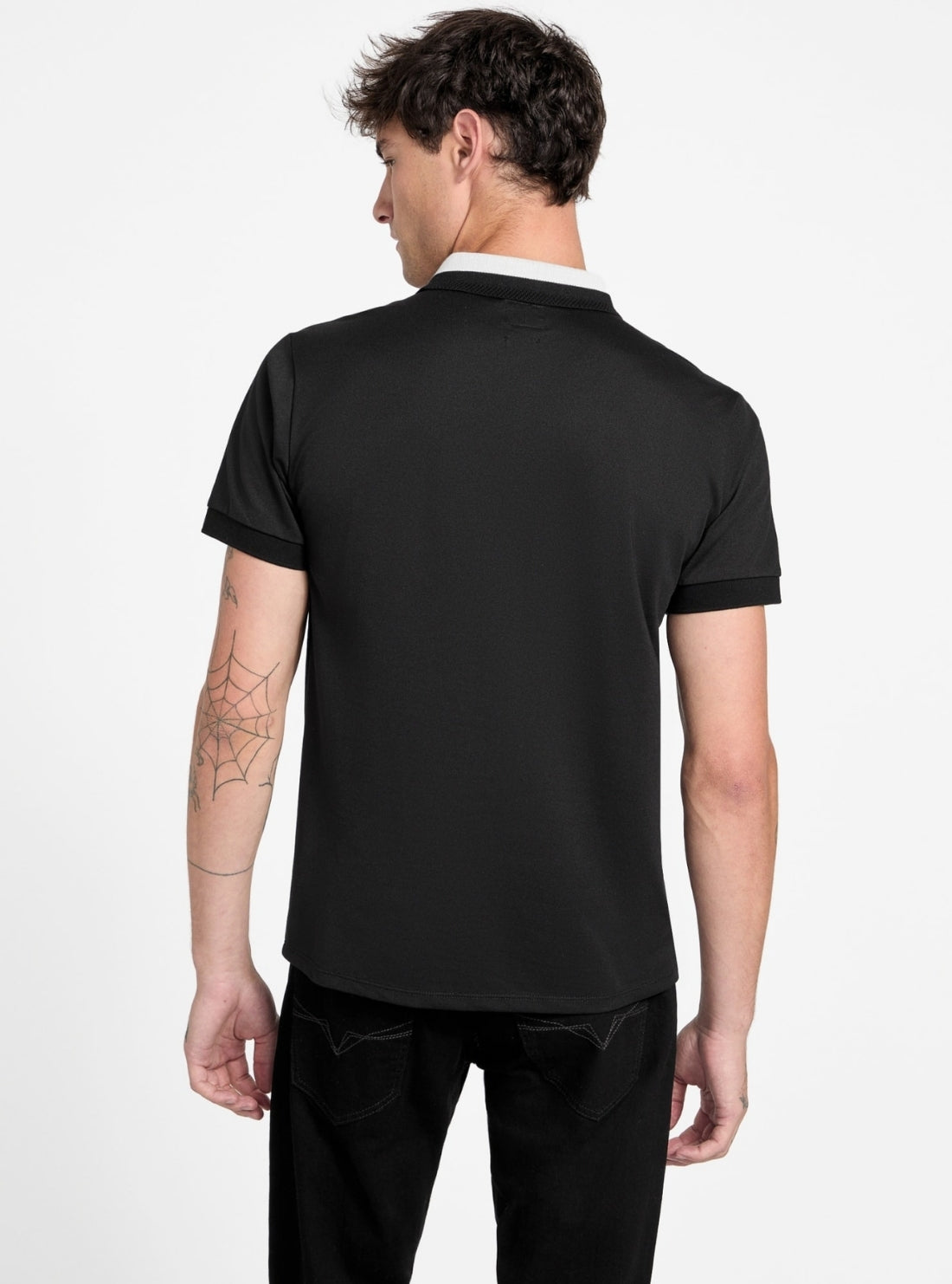GUESS Mens Eco Black Paul Collar Polo Shirt M6RP47KARS2 Bak View