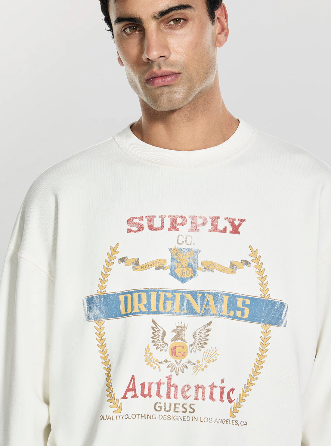 Guess Originals Off White Boxy Graphic Sweatshirt M6RQ34KCPR1 Detail View
