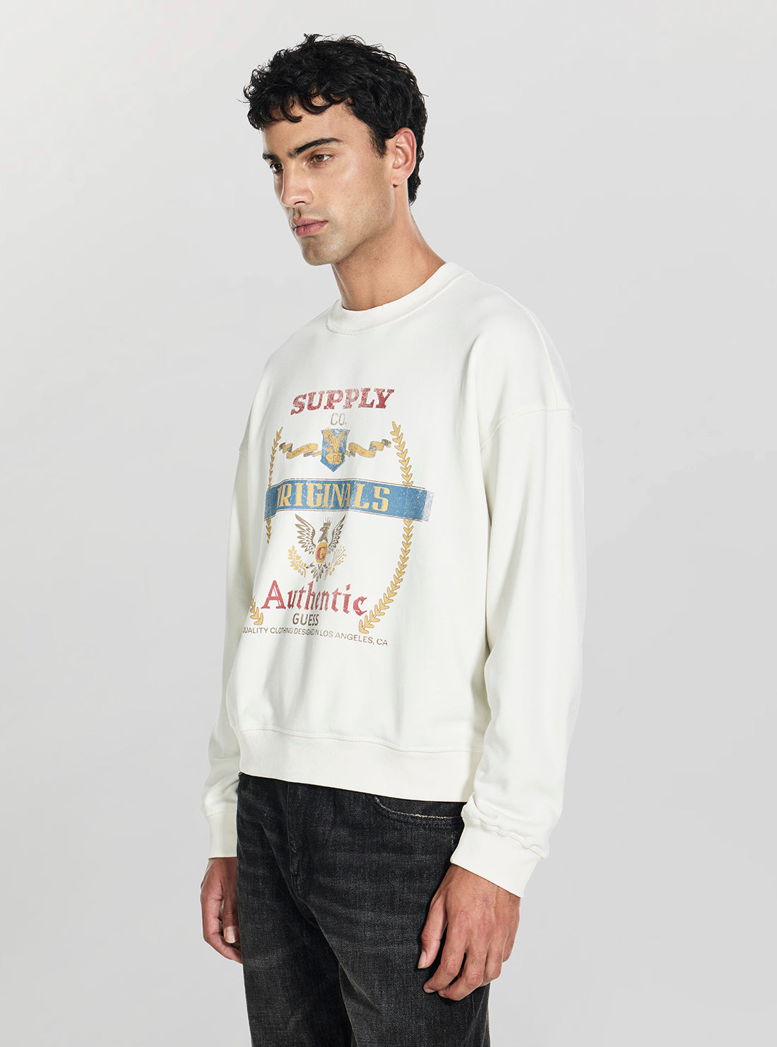 Guess Originals Off White Boxy Graphic Sweatshirt M6RQ34KCPR1 Side View