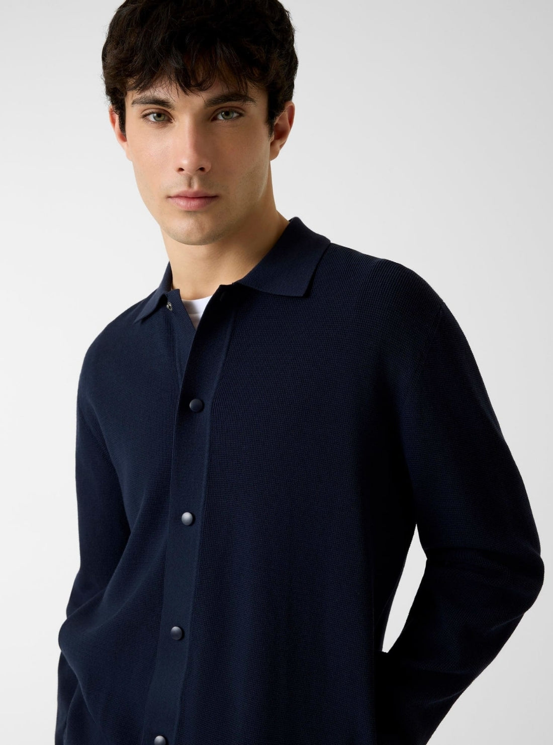 GUESS Mens Blue Polo Buttoned Tech Cardigan Sweater M6RR37Z5062 Detail View