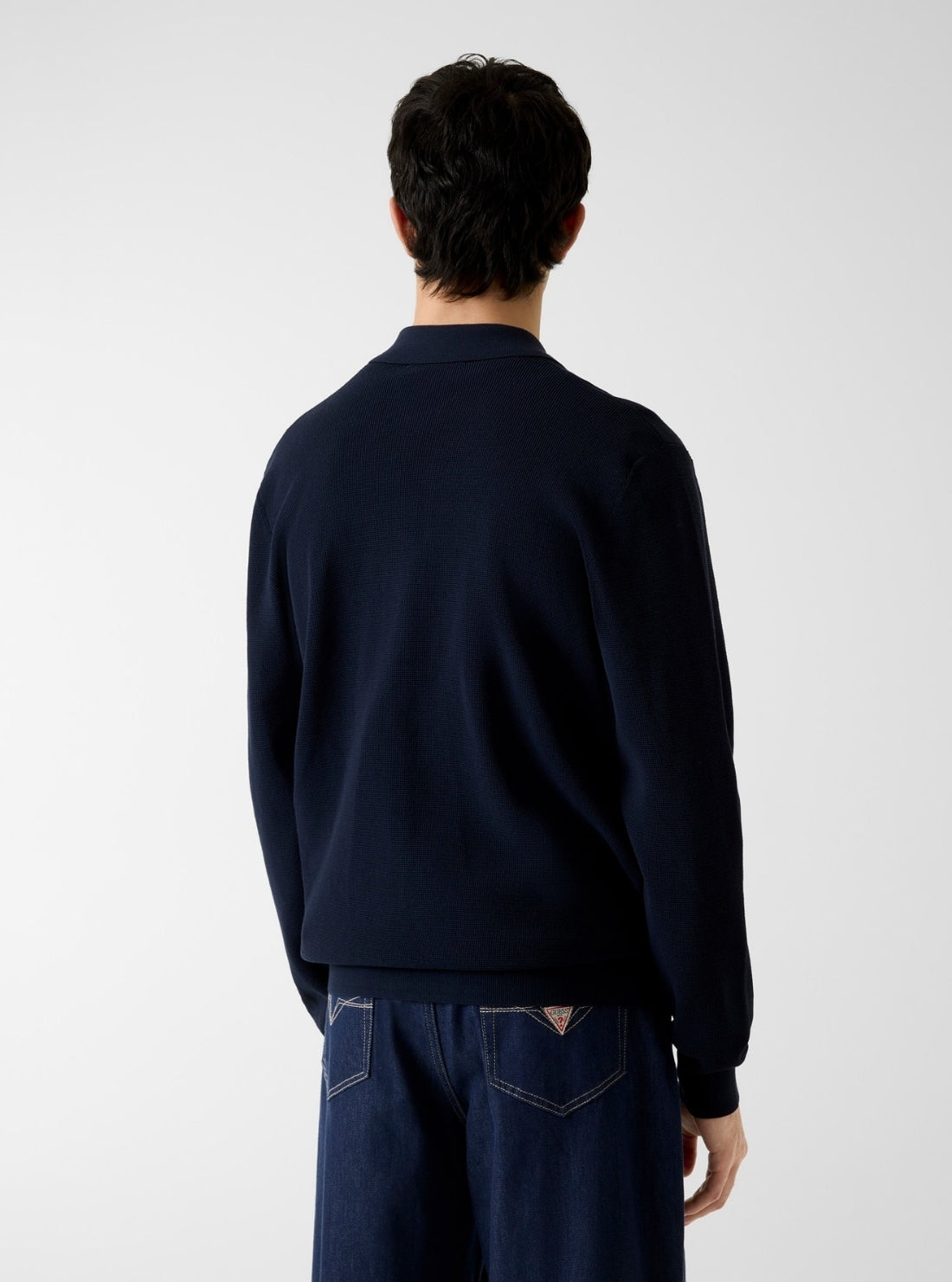 GUESS Mens Blue Polo Buttoned Tech Cardigan Sweater M6RR37Z5062 Back View