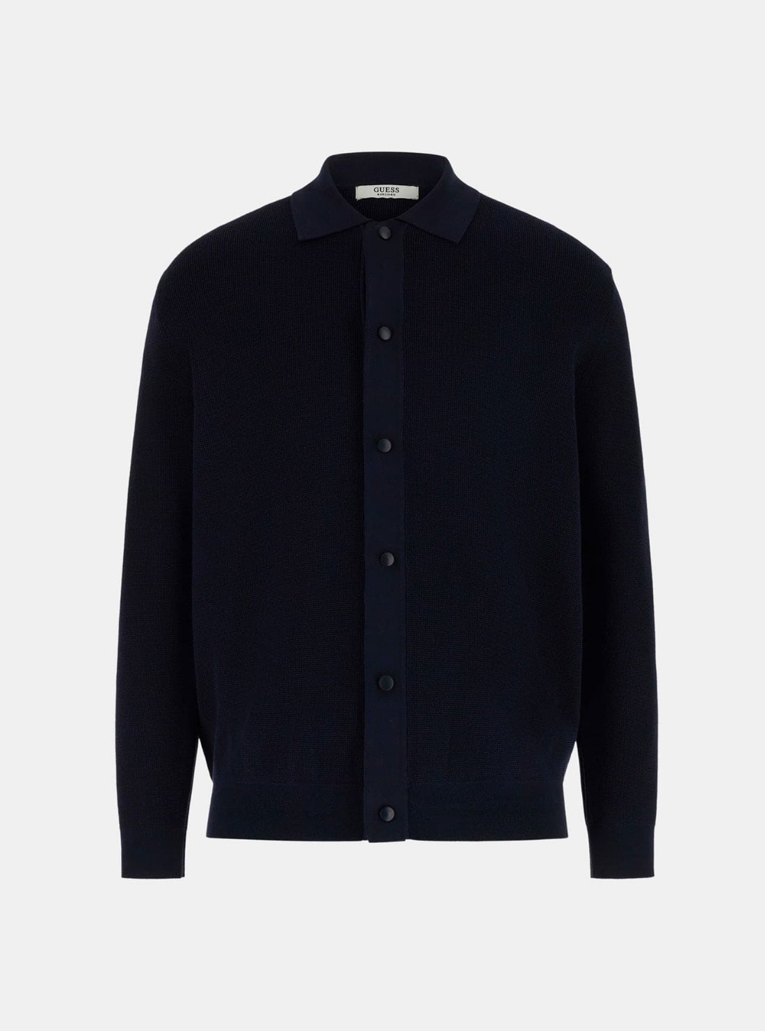 GUESS Mens Blue Polo Buttoned Tech Cardigan Sweater M6RR37Z5062 Flatlay