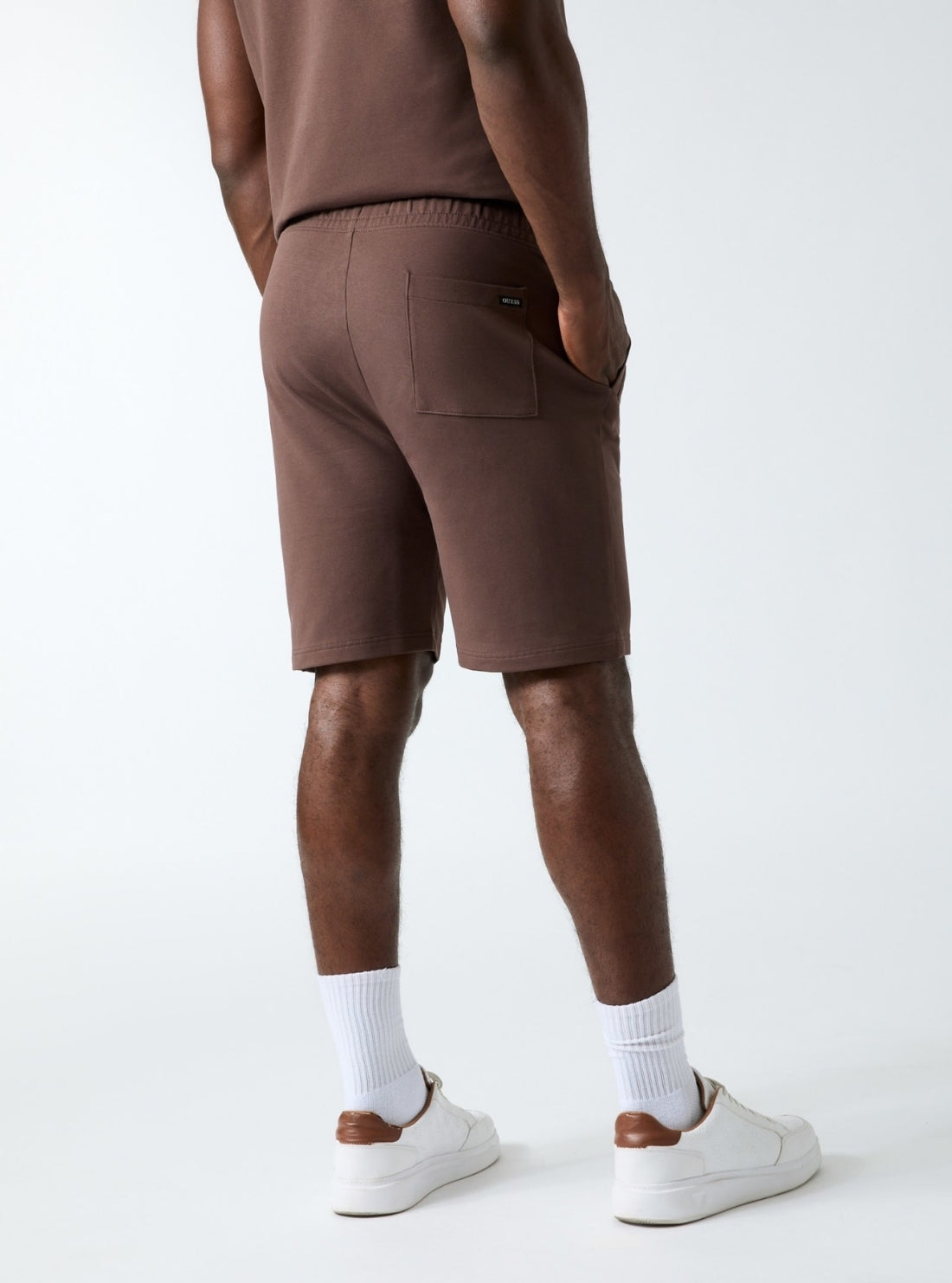 GUESS Mens Brown Drawcord Interlock Active Shorts M6YD19K7385 Back View
