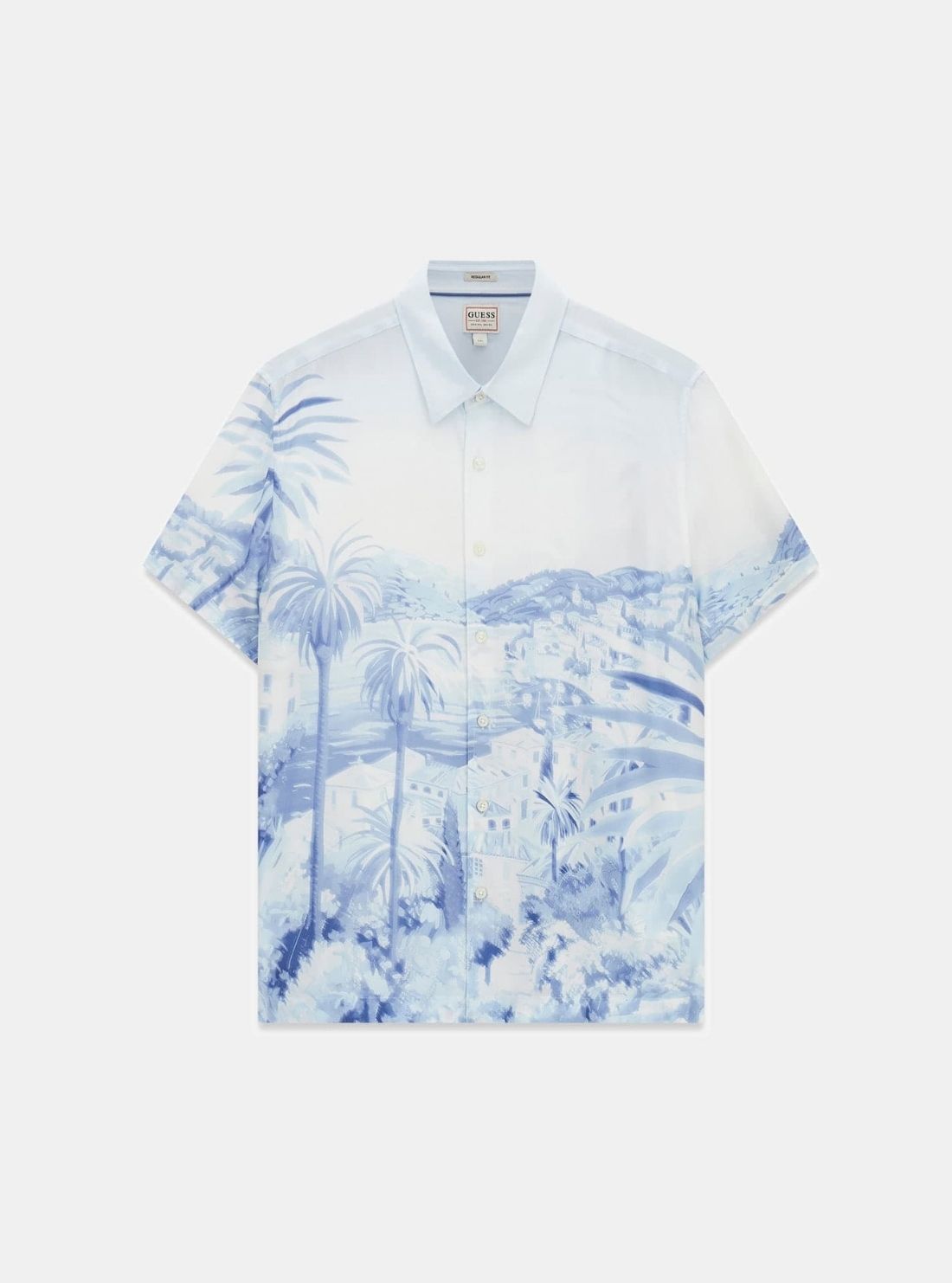 GUESS Mens Riviera Palm Blue Shirt M6YH77W3249 Flatlay