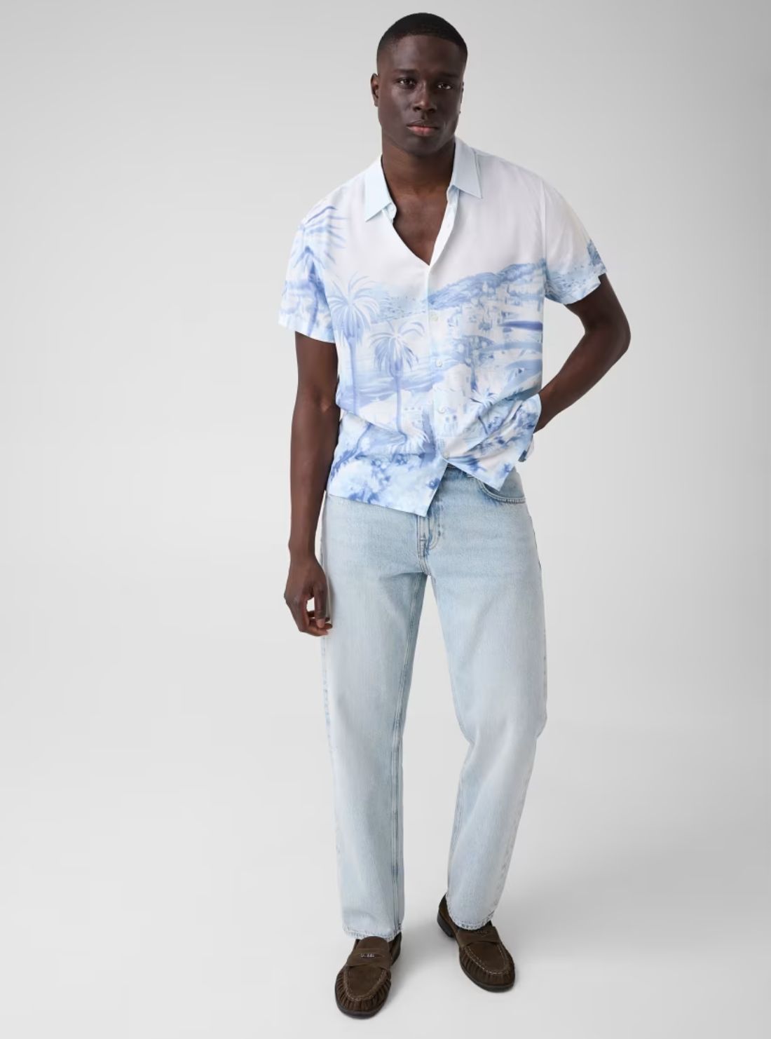 GUESS Mens Riviera Palm Blue Shirt M6YH77W3249 Full View