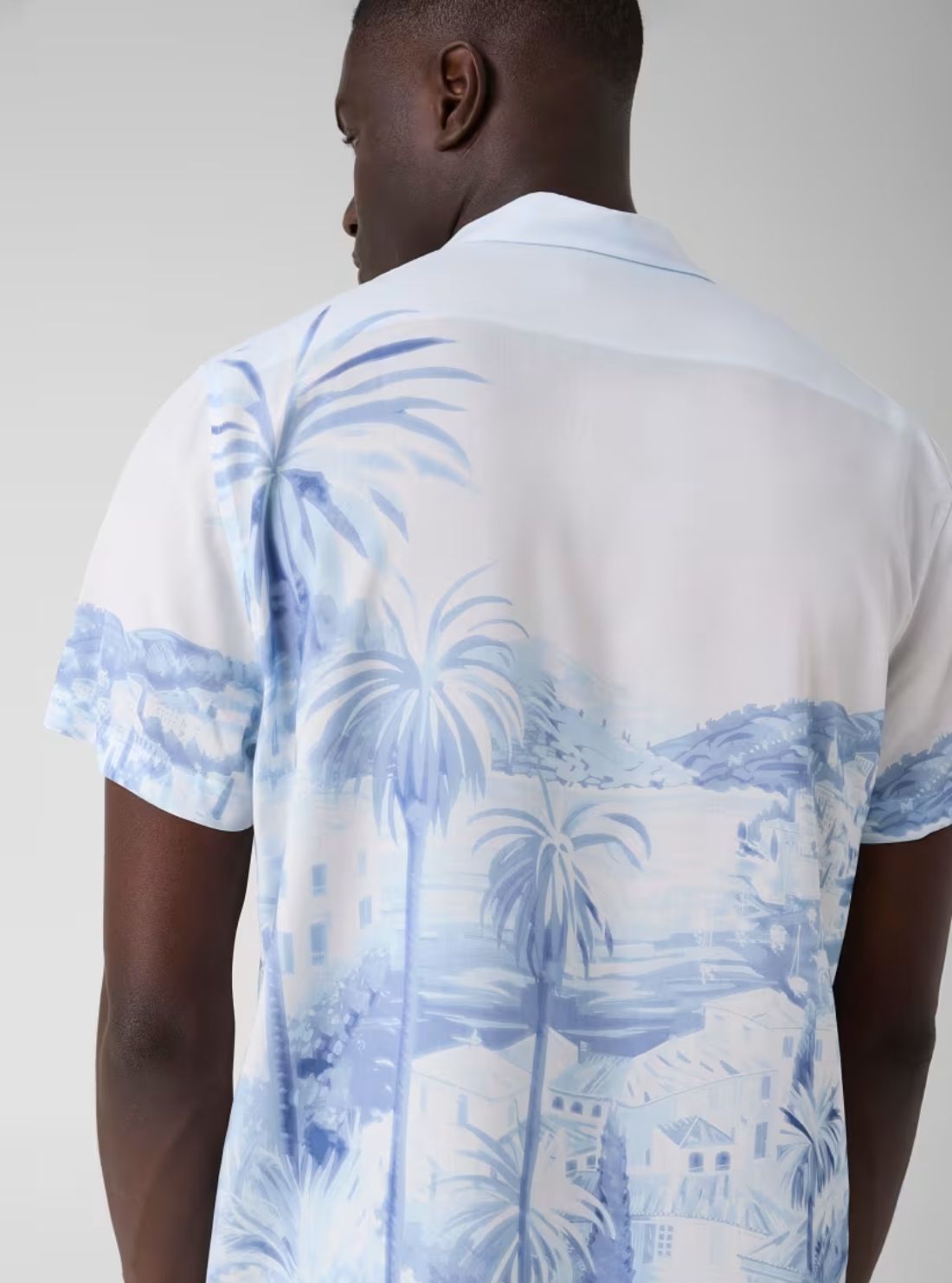 GUESS Mens Riviera Palm Blue Shirt M6YH77W3249 Detail View2