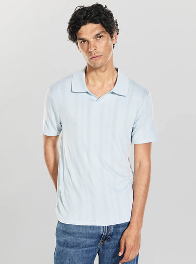 GUESS Mens Aerial Blue Andro Rib Knit Polo Shirt M6YP23K4451 Front View