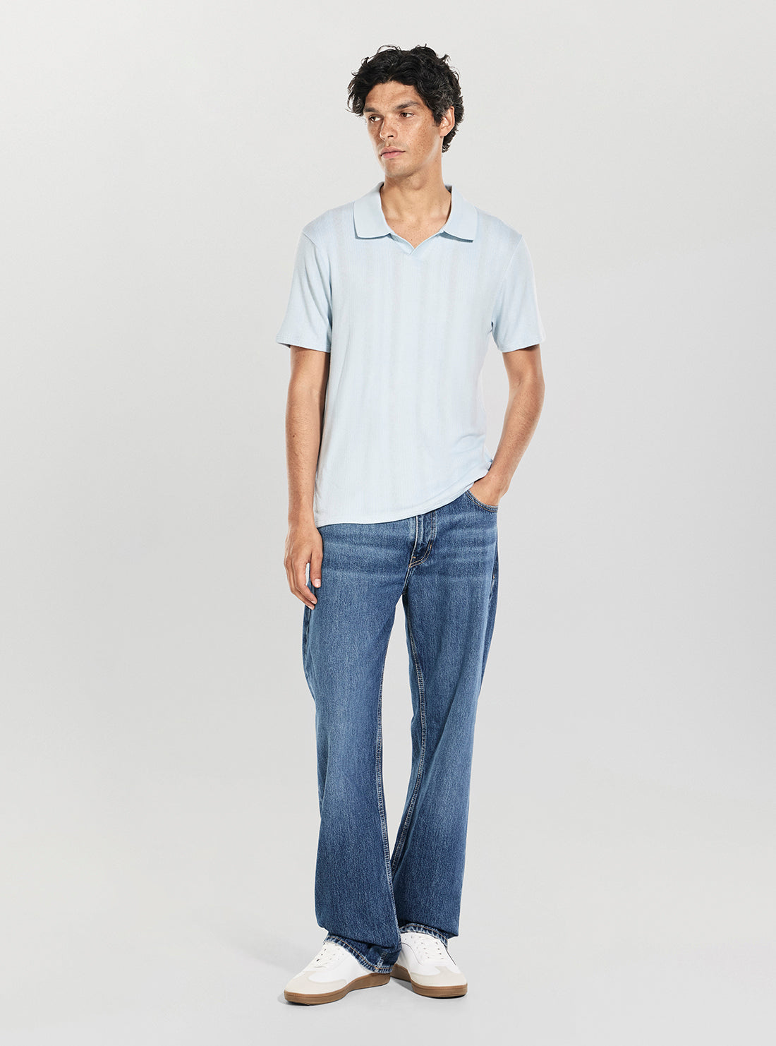 GUESS Mens Aerial Blue Andro Rib Knit Polo Shirt M6YP23K4451 Full View
