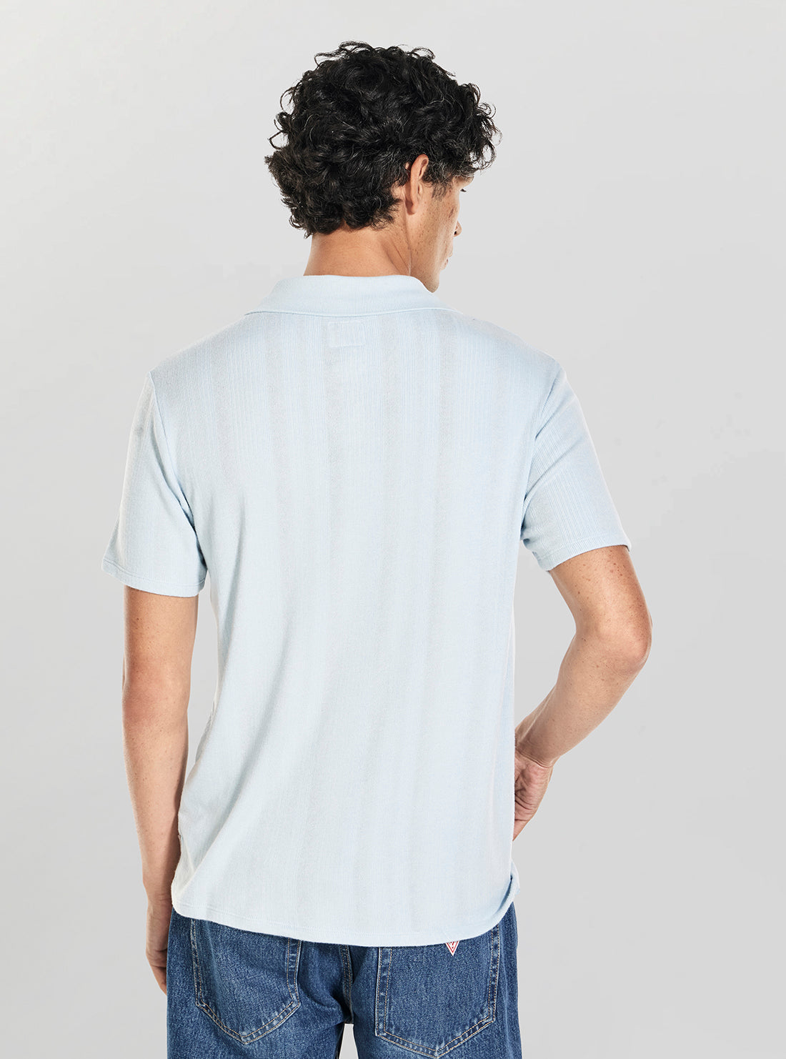 GUESS Mens Aerial Blue Andro Rib Knit Polo Shirt M6YP23K4451 Back View