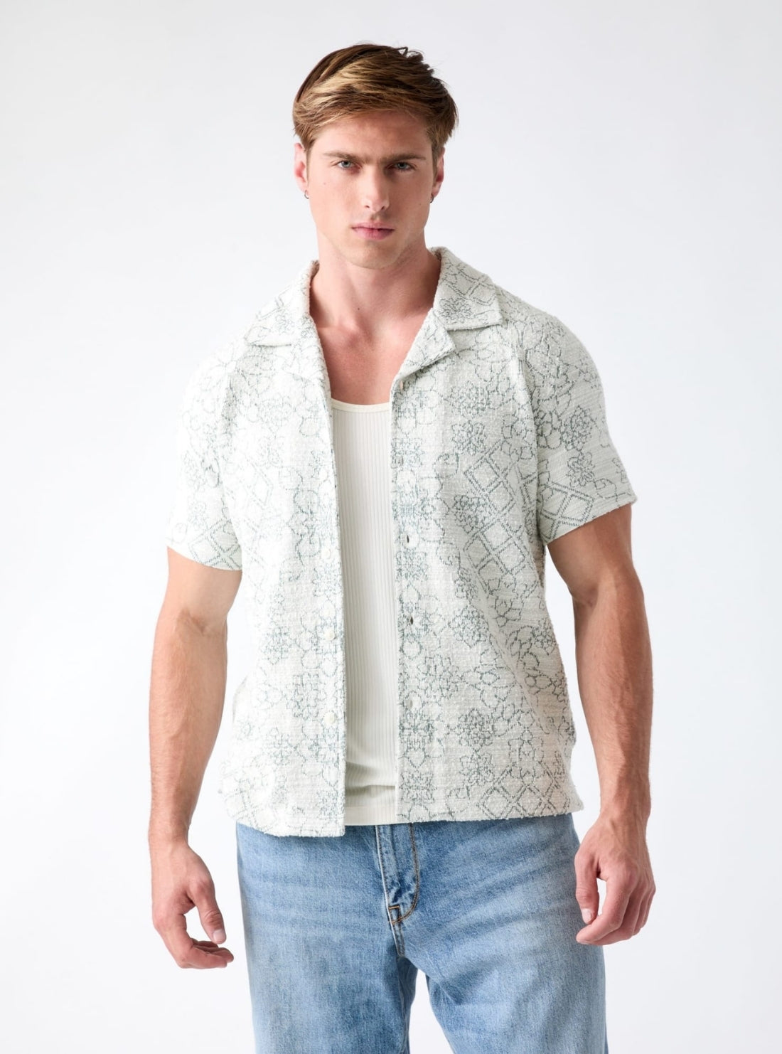 GUESS Mens Multi Nomad Knit Jacquard Shirt M6YP34K4489 Front View