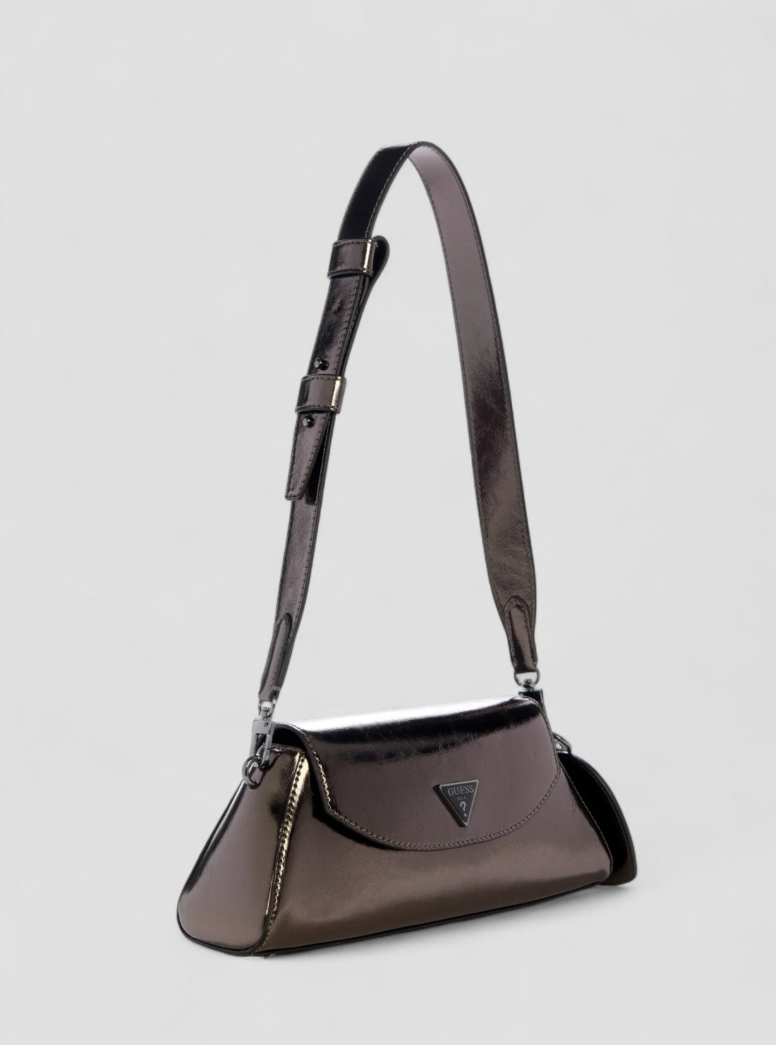 GUESS Womens Bronze Metallic Bolena Flap Shoulder Bag MM920719 Front Side View