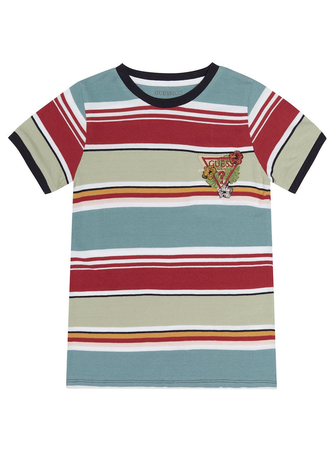 Blue and Red Stripe Logo T-Shirt (2-7) | GUESS Kids | front view