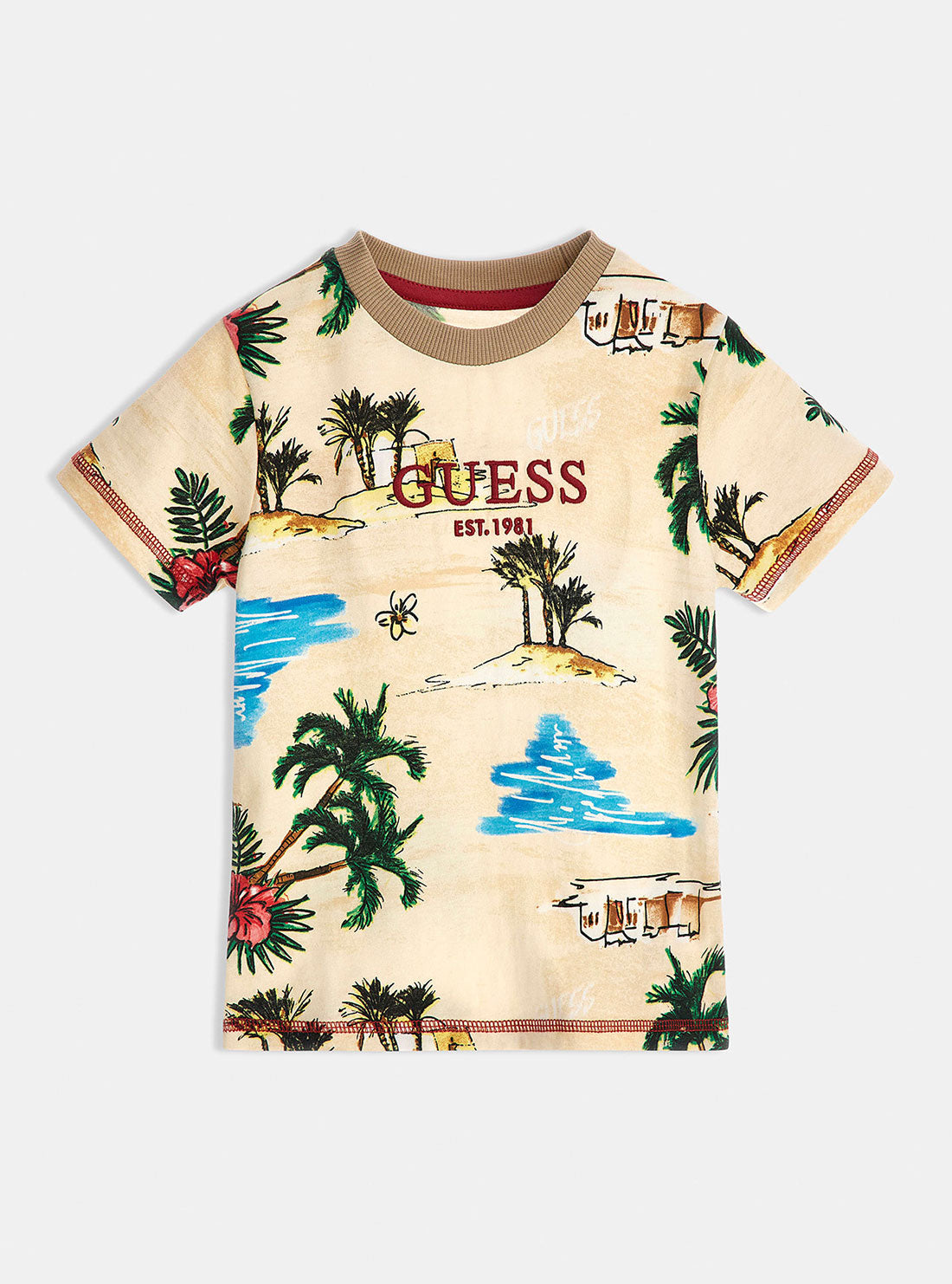Beige Desert Print Logo T-Shirt | GUESS kids | Front view