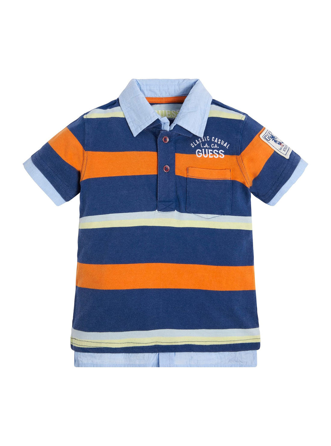 Boy's Eco Orange Striped Polo Shirt front view