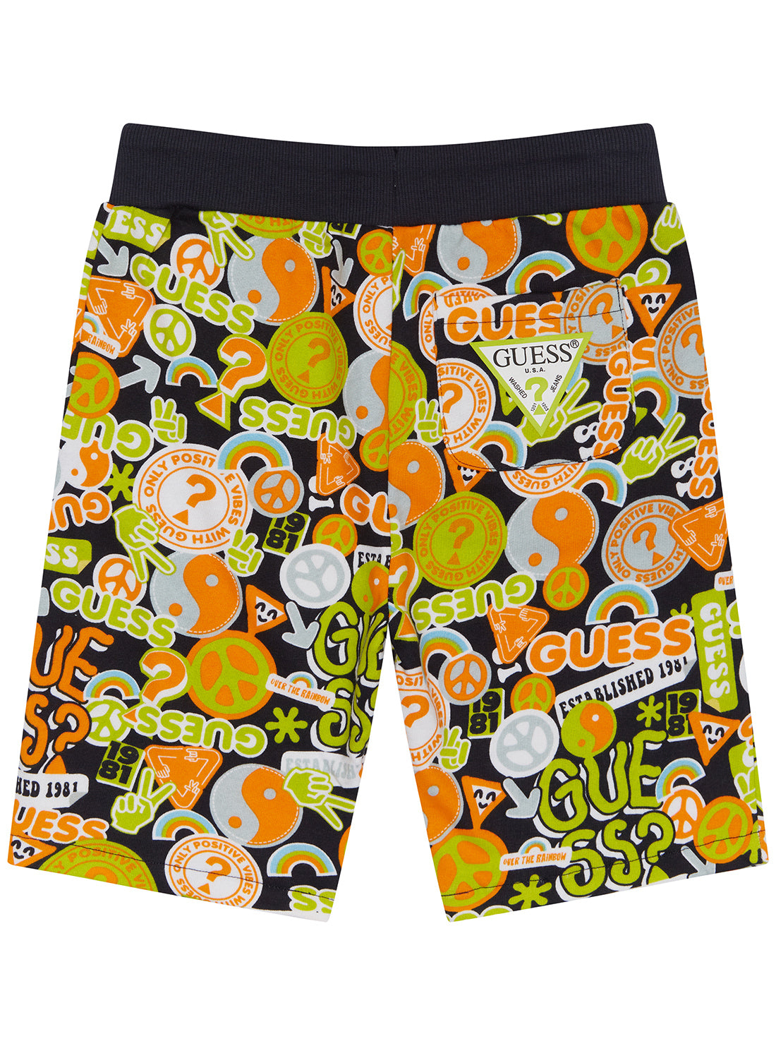 Orange and Green Peace Active Shorts (2-7) | GUESS Kids | back view