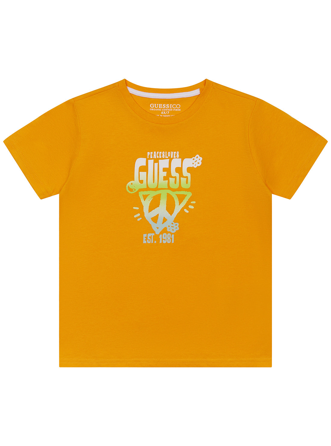 Orange Peace and Love Logo T-Shirt (2-7) | GUESS Kids | front view