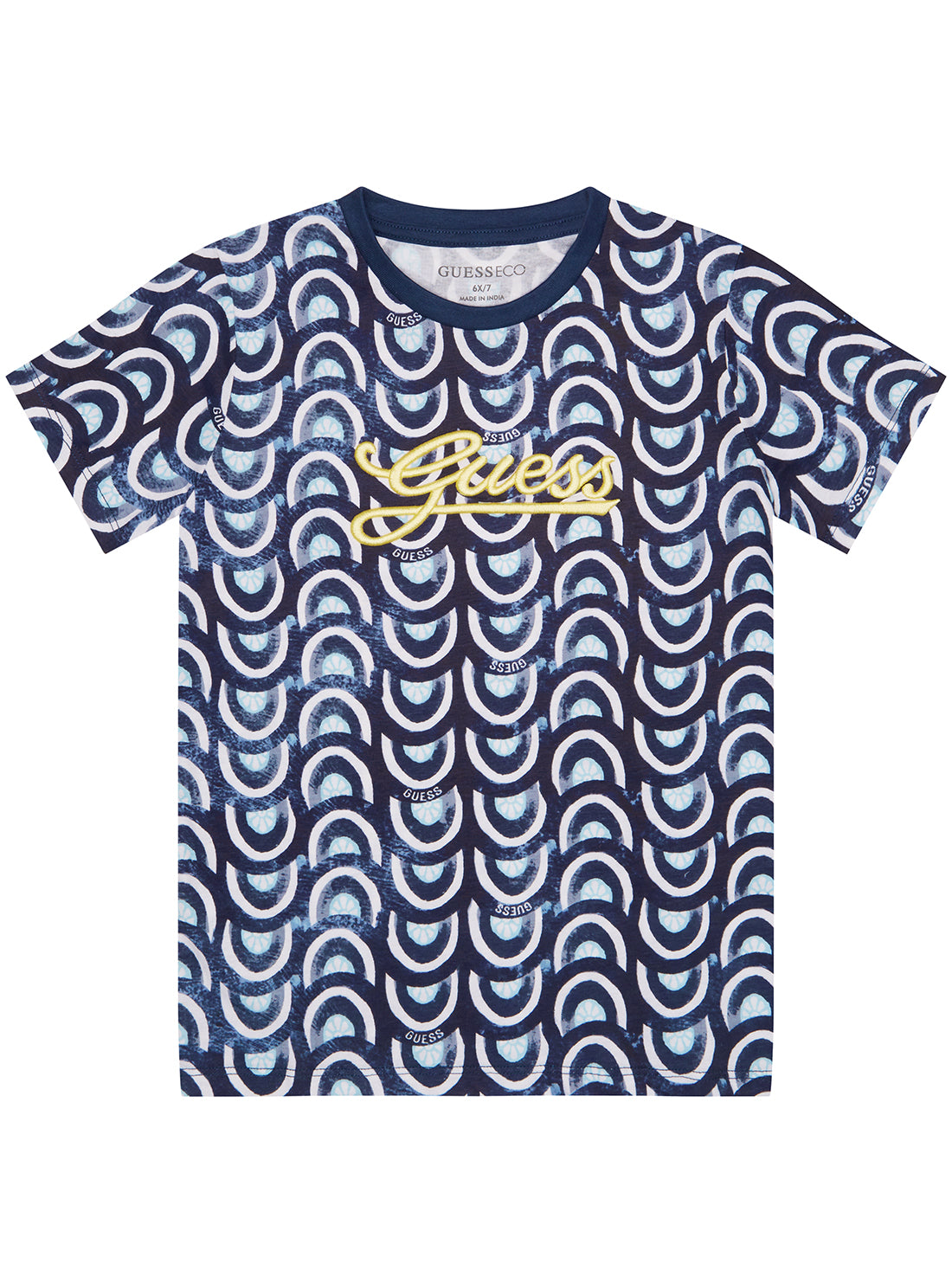 GUESS Blue Tile Print Short Sleeve T-Shirt (2-7) front view