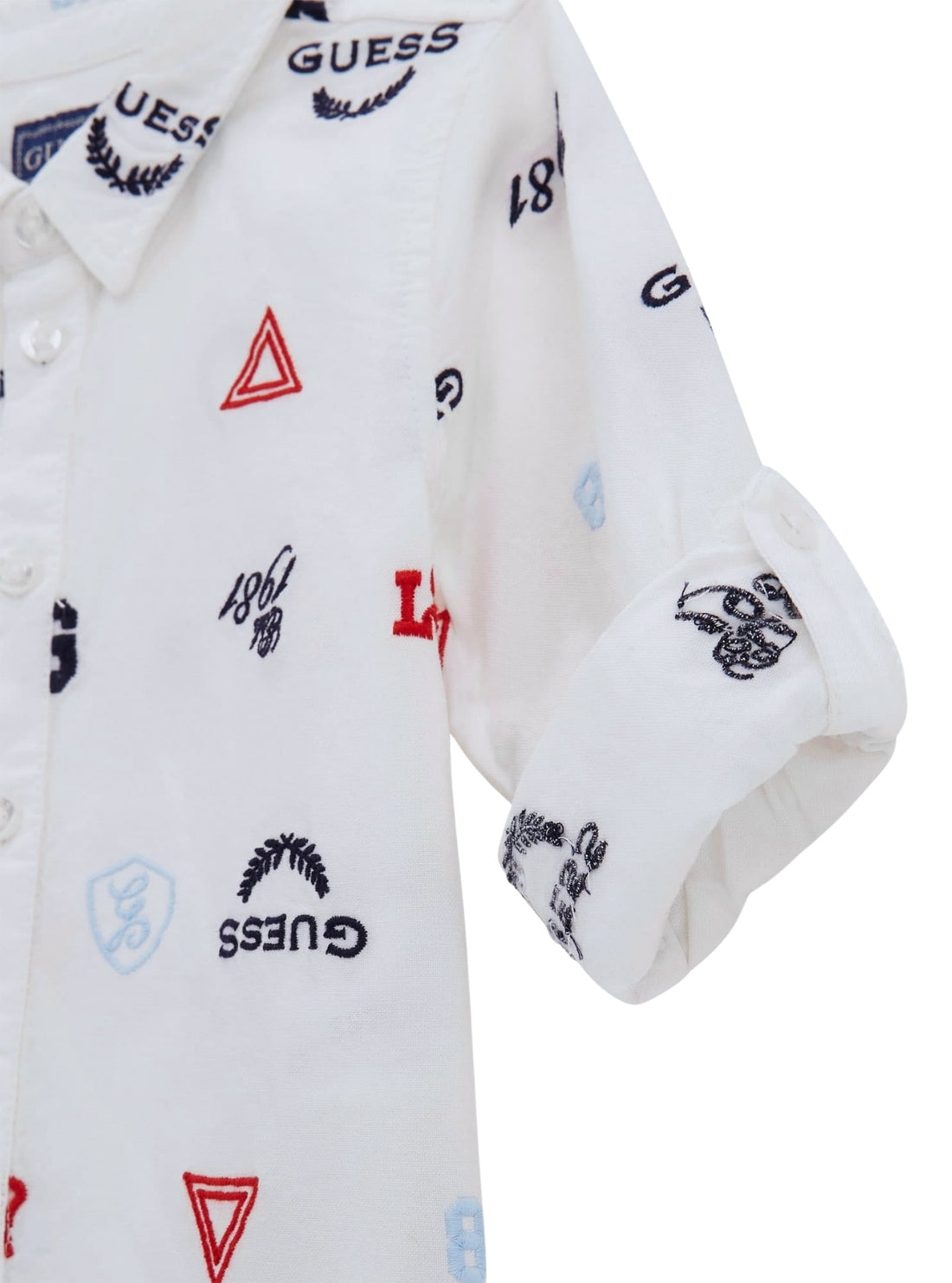 GUESS Kids White Multi Oxford Long Sleeve Shirt (2-7) N5BH00W9CL1 Detail View