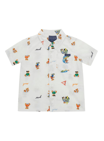 GUESS Kids Eco White Poplin Shirt (2-7) N5GH05WBHQ1 Front View