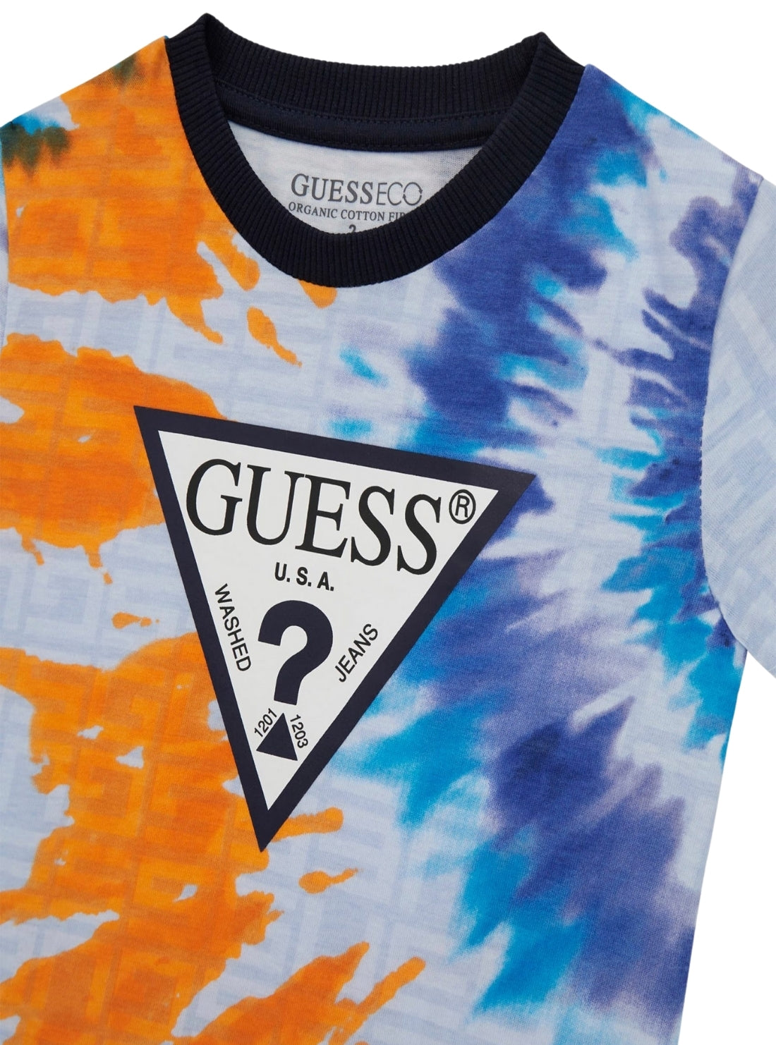 GUESS Kids Blue Yellow Tie Dye Printed T-Shirt (2-7) Detail View