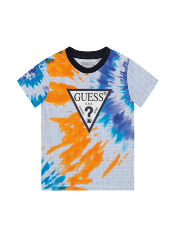 GUESS Kids Blue Yellow Tie Dye Printed T-Shirt (2-7) Front View