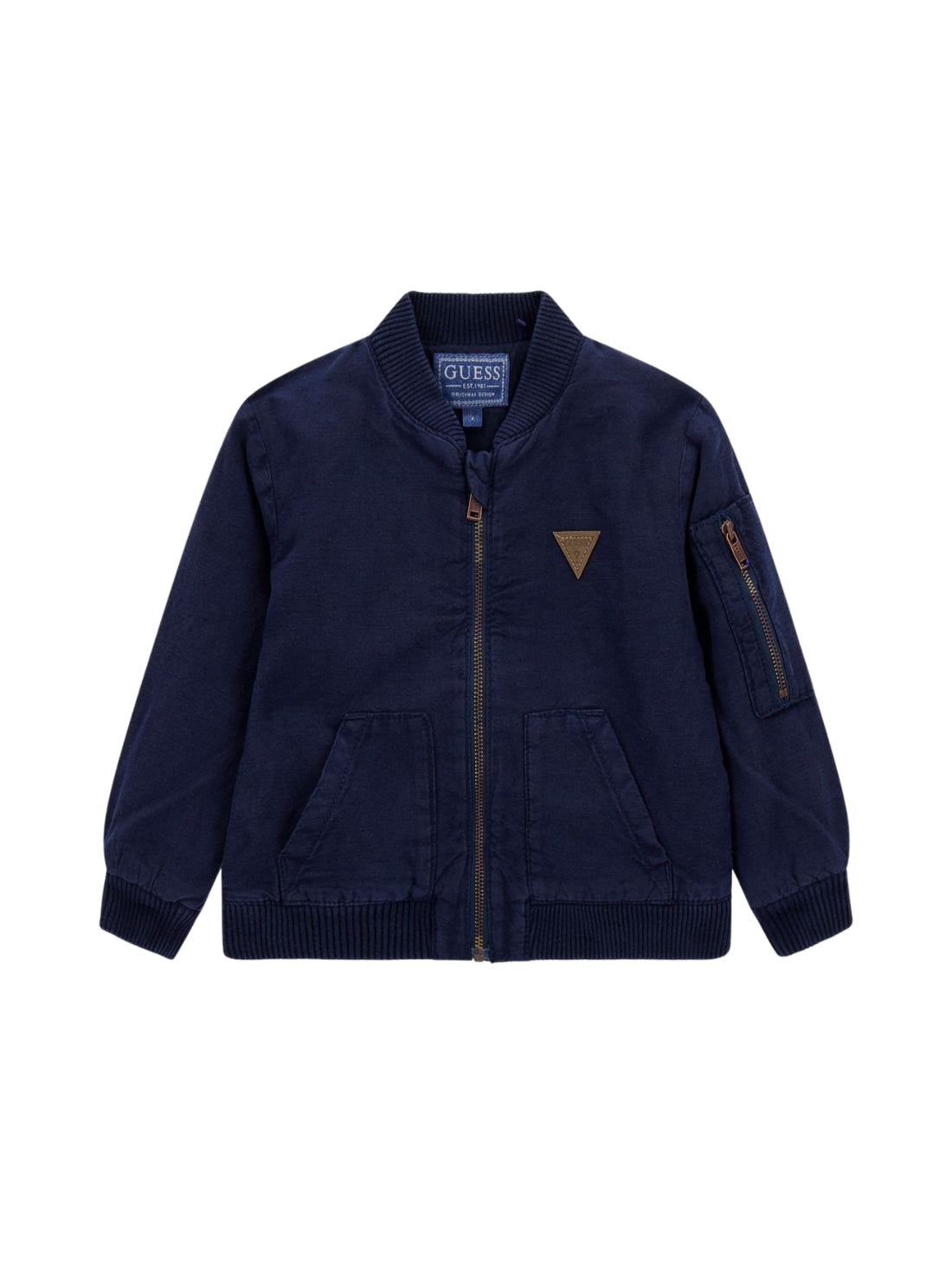 GUESS Kids Blue Oversize Linen Blend Bomber (2-7) N5GL02WG5G0 Front View