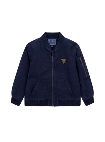 GUESS Kids Blue Oversize Linen Blend Bomber (2-7) N5GL02WG5G0 Front View