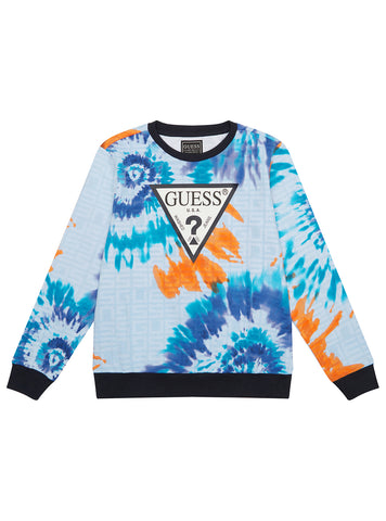 GUESS Kids Blue Tie-Dye Long Sleeve Active Top (2–7) N5GQ00KA6R4 Front View