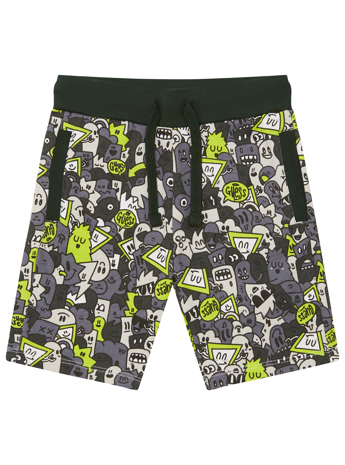 GUESS Kids Black Multi Graphic Active Shorts (2-7) N5YD00KA6R4 Front View