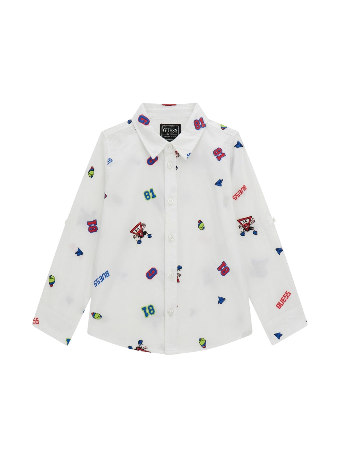 GUESS Kids White Poplin Long Sleeve Graphic Shirt (2-7) N5YH00WBHQ1 Front View