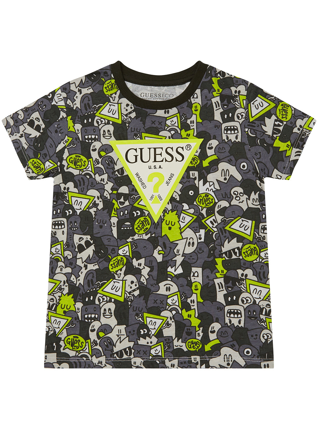 GUESS Kids Black Multi Graphic Logo T-Shirt (2-7) N5YI04K8HM4 Front View