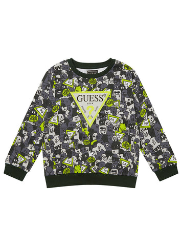 GUESS Kids Black Multi Graphic Long Sleeve Top (2-7) N5YQ00KA6R4 Front View