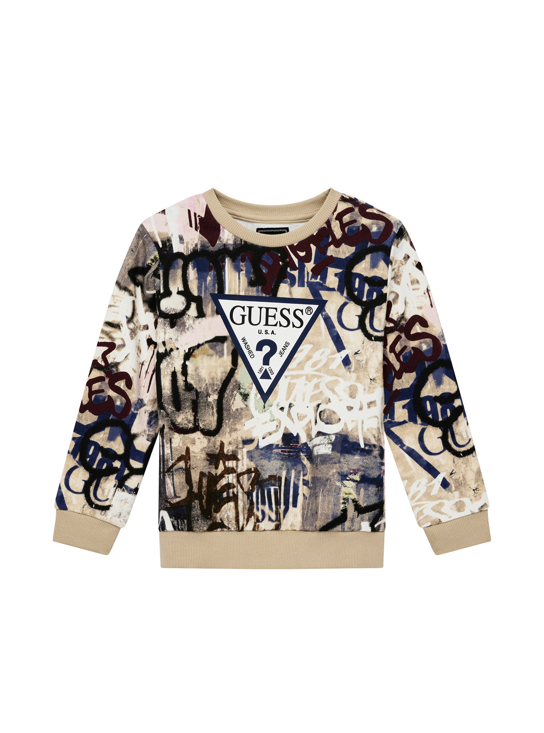GUESS Kids Street Graffiti Print Long Sleeve Active Top (2-7) N5YQ00KA6R4 Front View