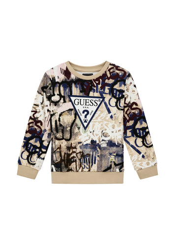GUESS Kids Street Graffiti Print Long Sleeve Active Top (2-7) N5YQ00KA6R4 Front View