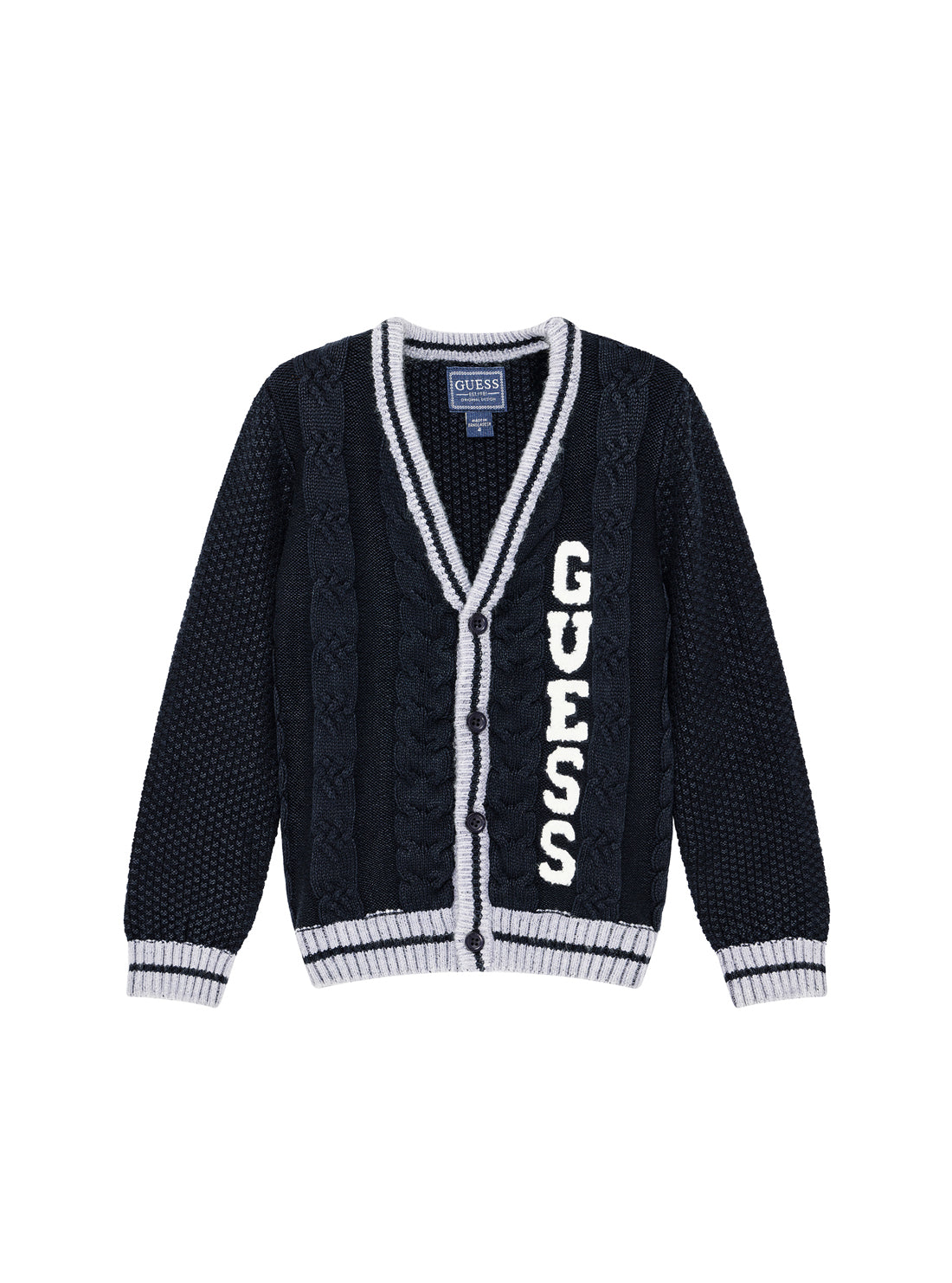 GUESS Kids Blue Long Sleeve Knitted Cardigan (2-7) N5YR04Z3FE0 Front View