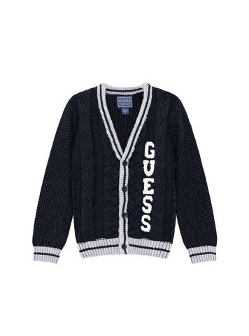 GUESS Kids Blue Long Sleeve Knitted Cardigan (2-7) N5YR04Z3FE0 Front View