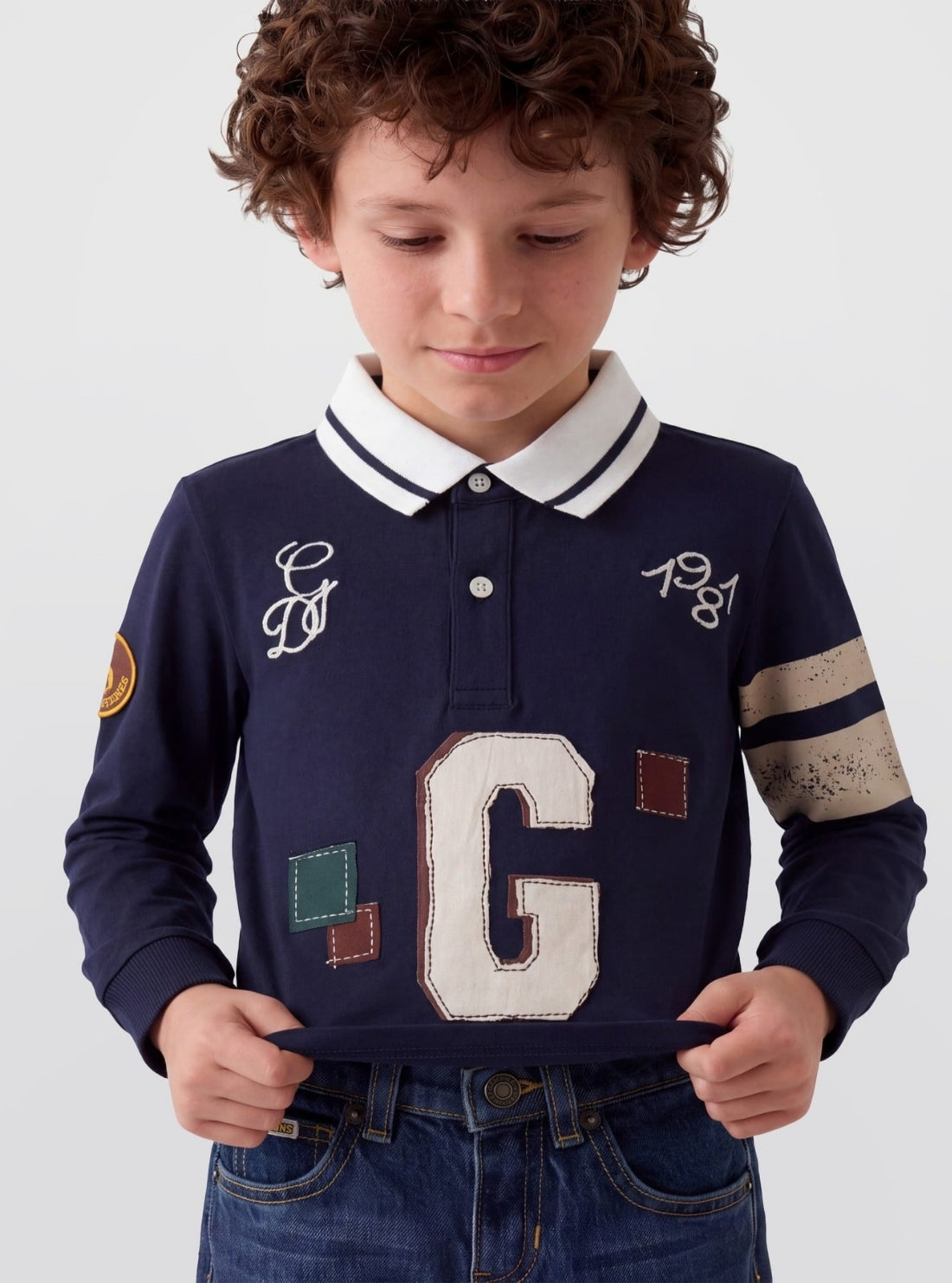GUESS Kids Blue Varsity Logo Long Sleeve Polo (2-7) N6BP01K8017 Model View2