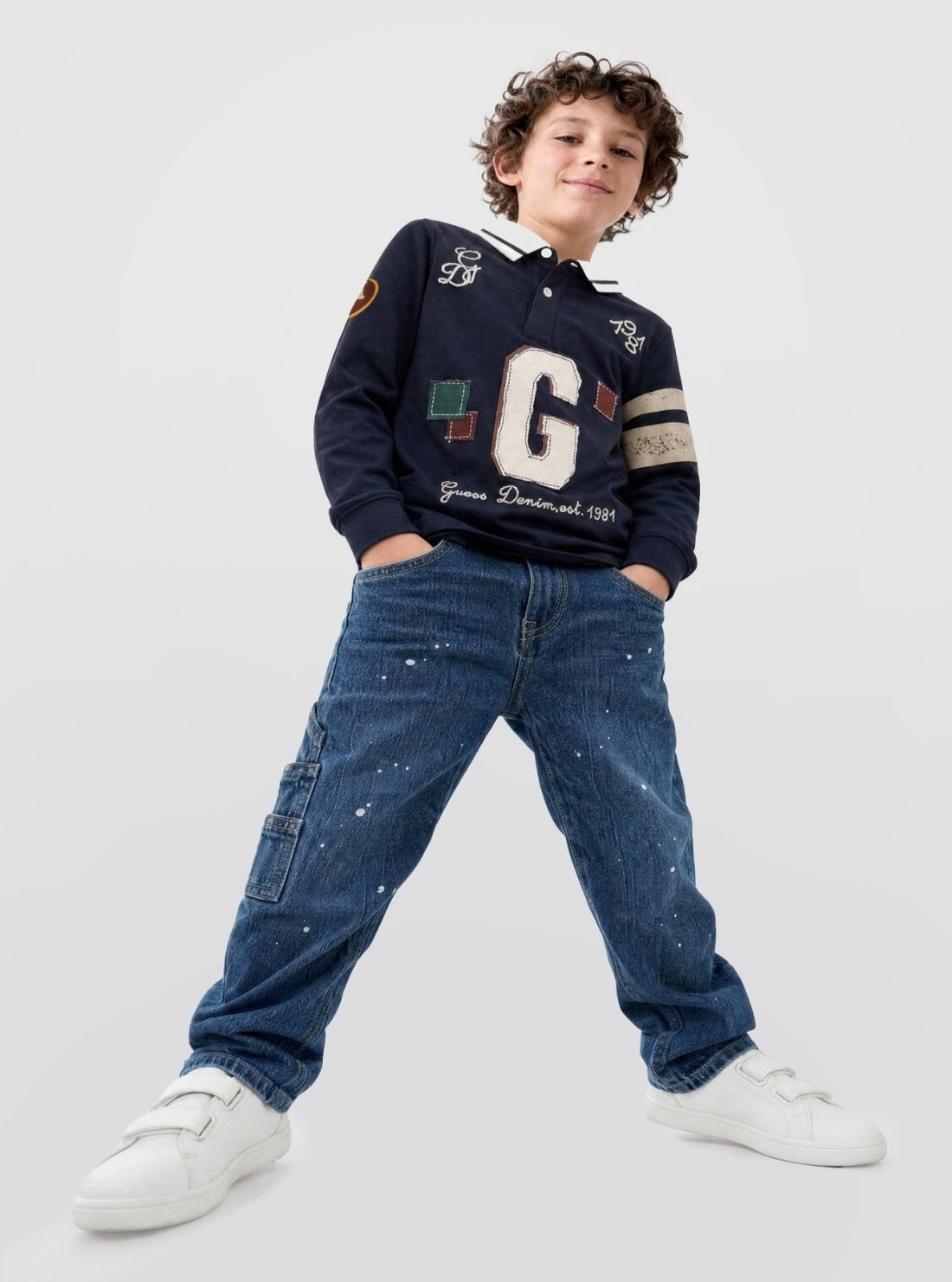 GUESS Kids Blue Varsity Logo Long Sleeve Polo (2-7) N6BP01K8017 Model View