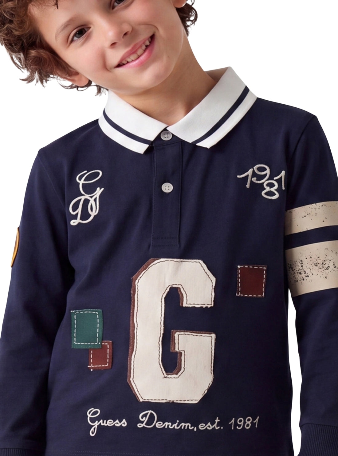 GUESS Kids Blue Varsity Logo Long Sleeve Polo (2-7) N6BP01K8017 Model View