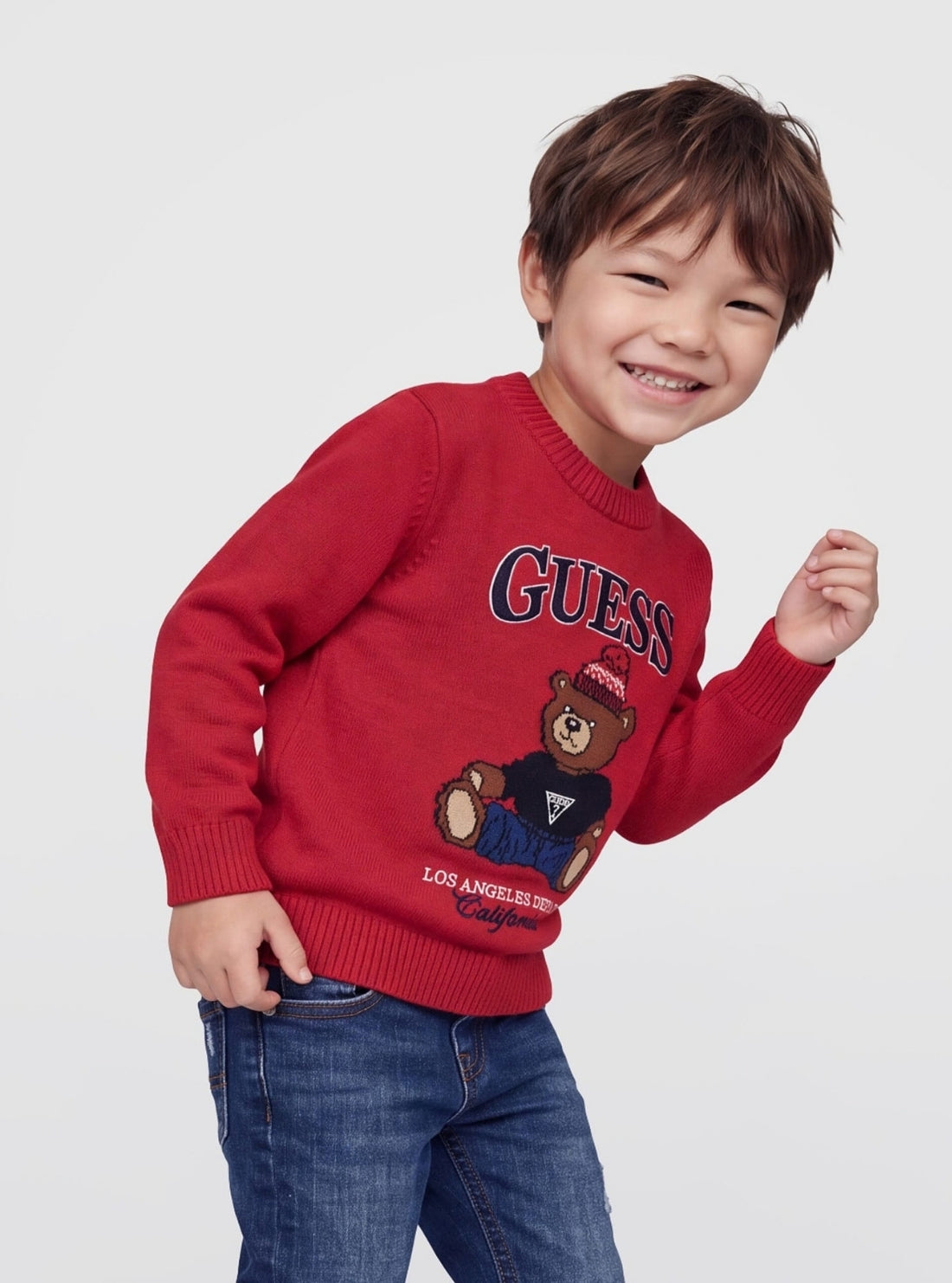 GUESS Kids Red Teddy Bear Sweater (2-7) N6BR03Z1393 Model View2