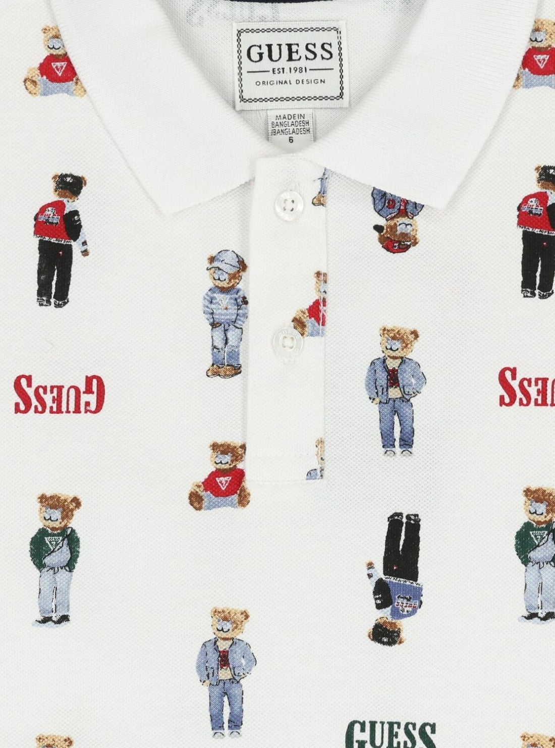 GUESS Kids White Bear Graphic Polo Shirt (2–7) N6RP01KBV51 Detail View