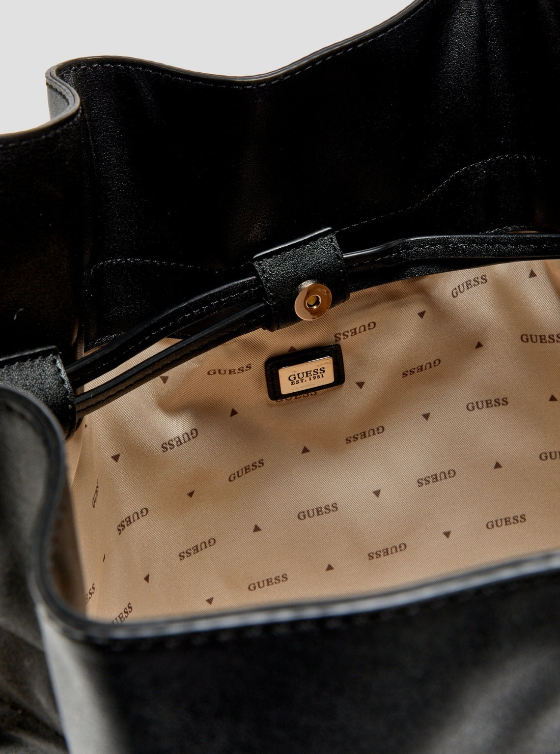 GUESS Womens Black Karima Drawstring Tote Bag NG224923 Detail View