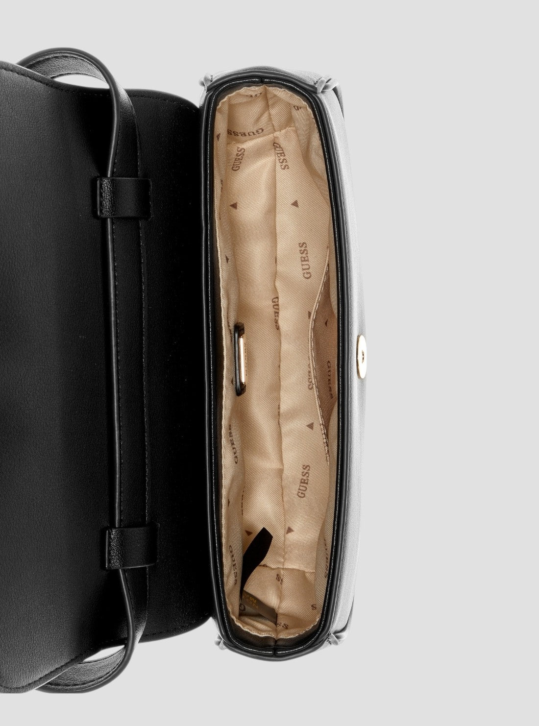 GUESS Womens Black Mini Convertible Flap Shoulder Bag NG954278 Inside View