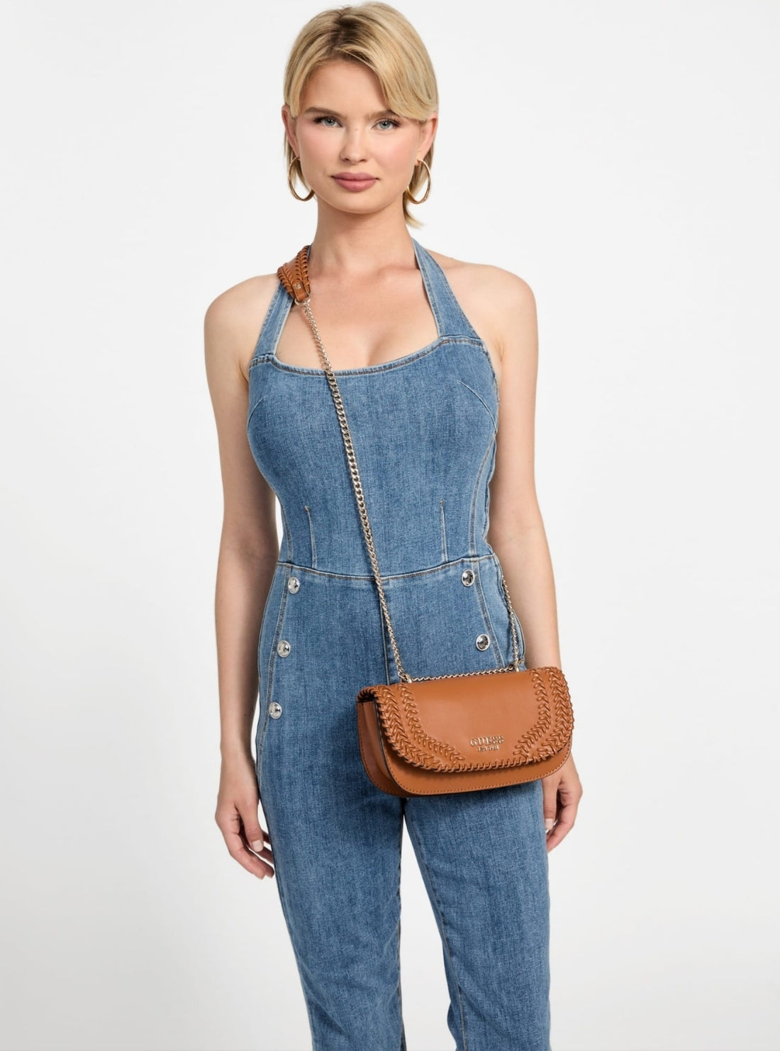 GUESS Womens Brown Tatum Convertible Crossbody Flap NG966721 Model View