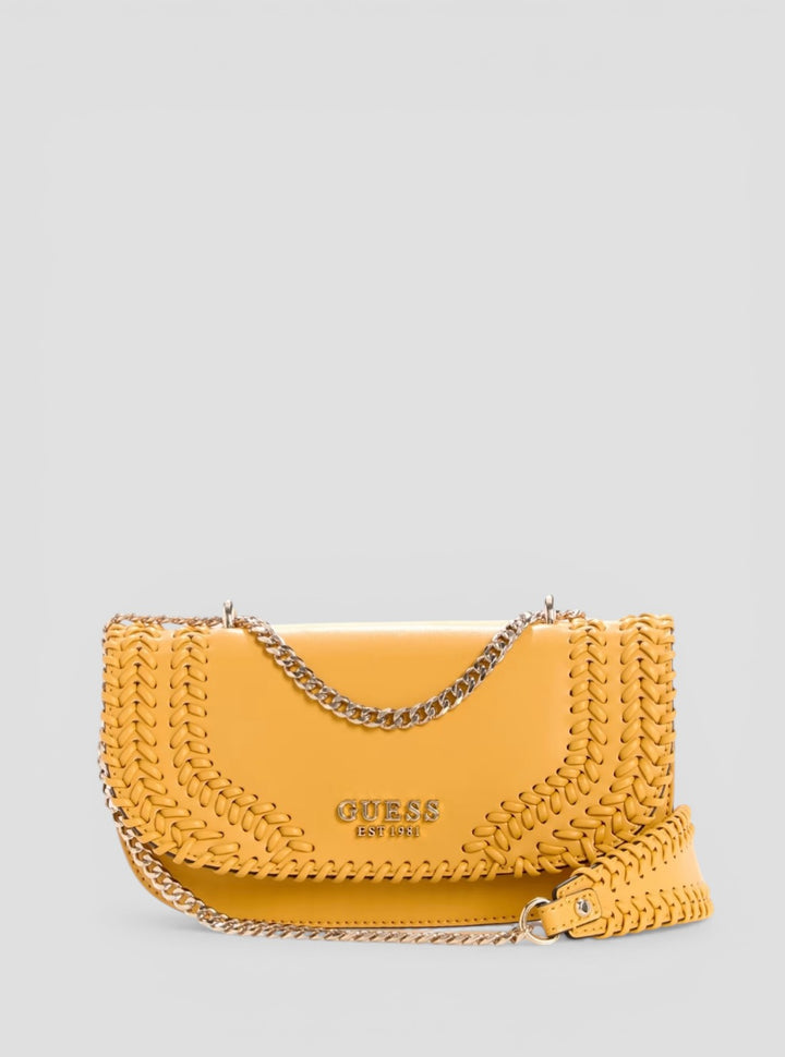 GUESS Womens Yellow Tatum Convertible Crossbody Flap Bag NG966721 Front View