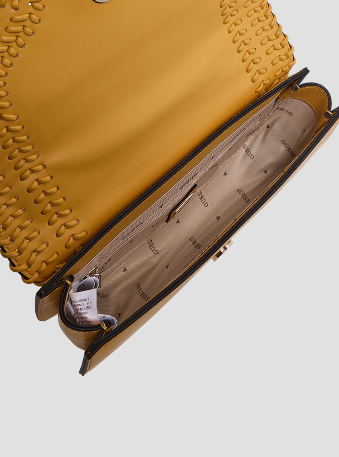 GUESS Womens Yellow Tatum Convertible Crossbody Flap Bag NG966721 Inside View