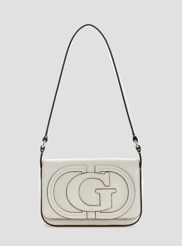 GUESS Womens White Ruby Flap Shoulder Bag NG974019 Front View