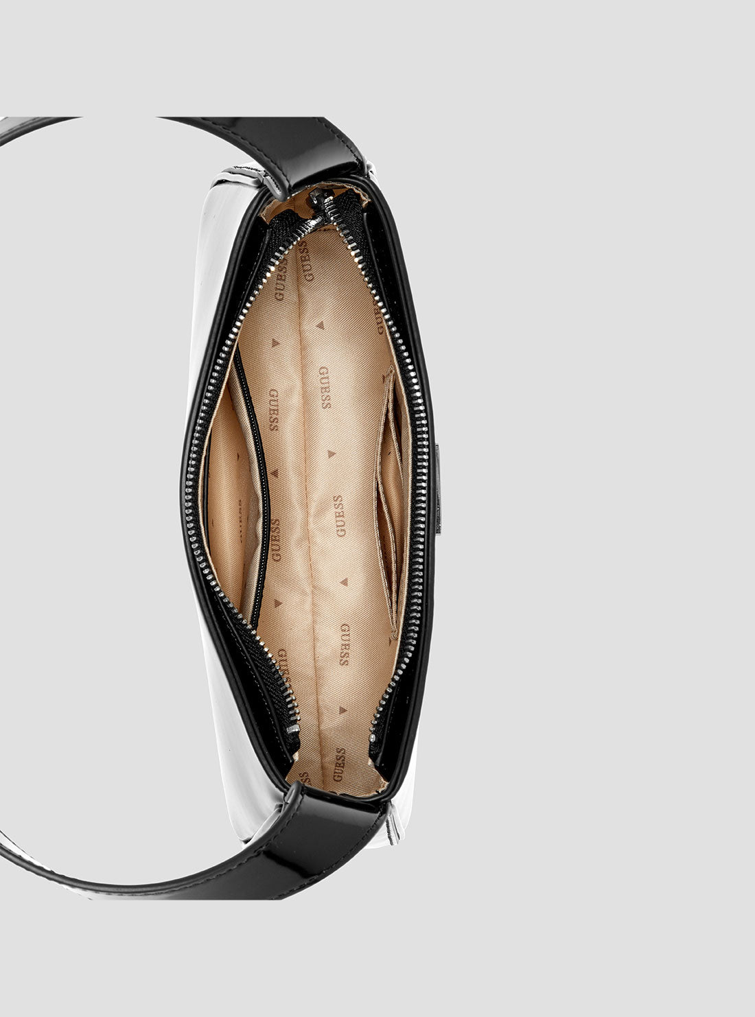 GUESS Womens Black Arnela Top Zip Shoulder Bag NY949617 Inside View