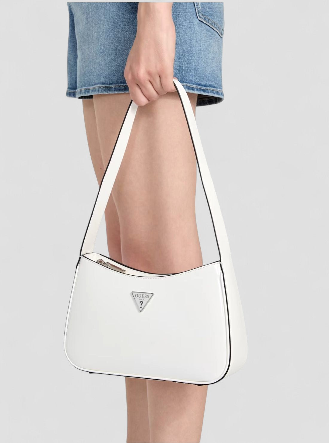 GUESS White Arnela Top Zip Shoulder Bag NY949617 Detail View