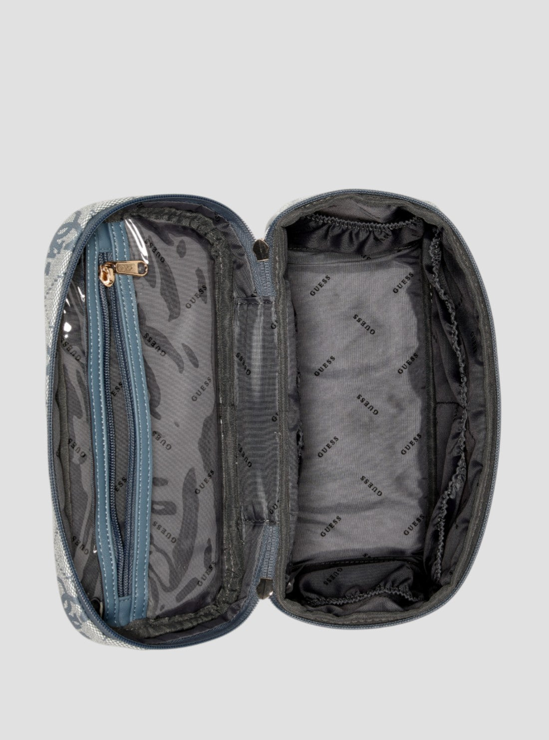 GUESS Womens Blue Logo Berta Toiletry Train Case OB8688039 Inside View
